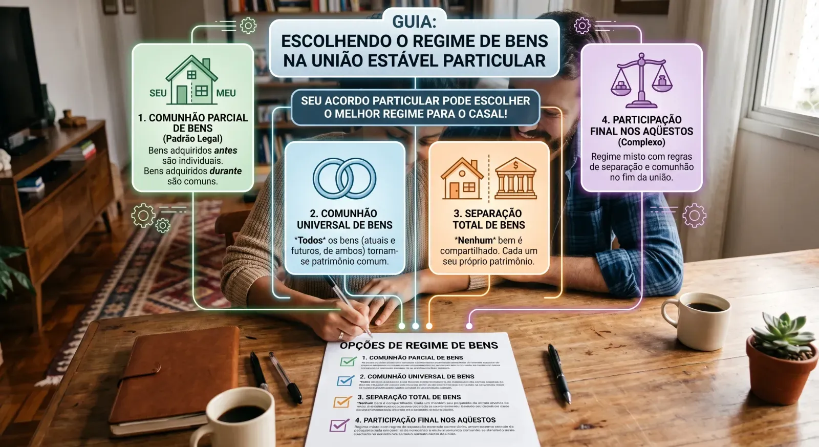 A definição do regime de bens na declaração de união estável particular é essencial para proteger o patrimônio do casal.