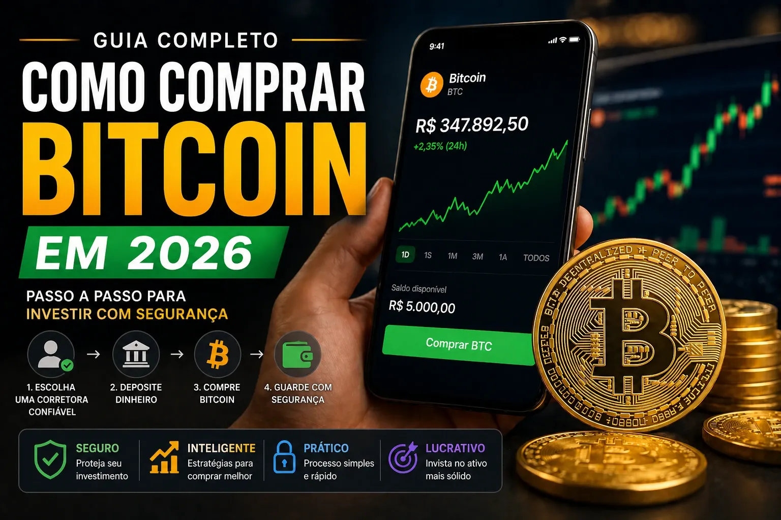 Como Comprar Bitcoin em 2026 (Guia Atualizado) - Fonte: Imagem gerada por IA (DALL·E / ChatGPT)