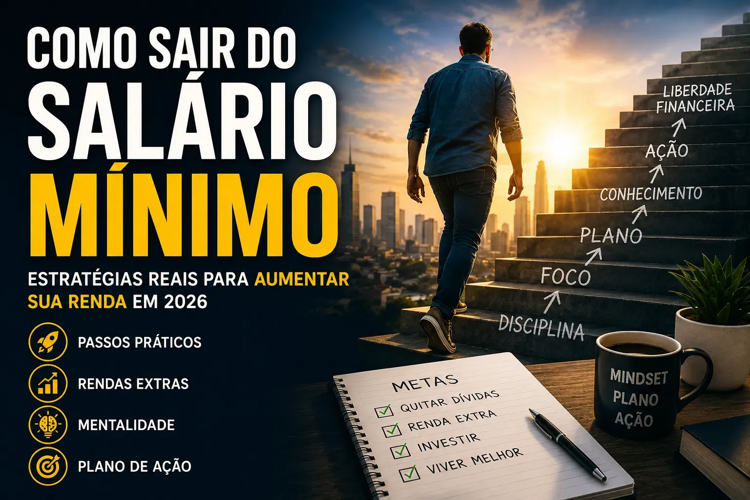 Como Sair do Salário Mínimo em 2026 - Fonte: Imagem gerada por IA (DALL·E / ChatGPT)