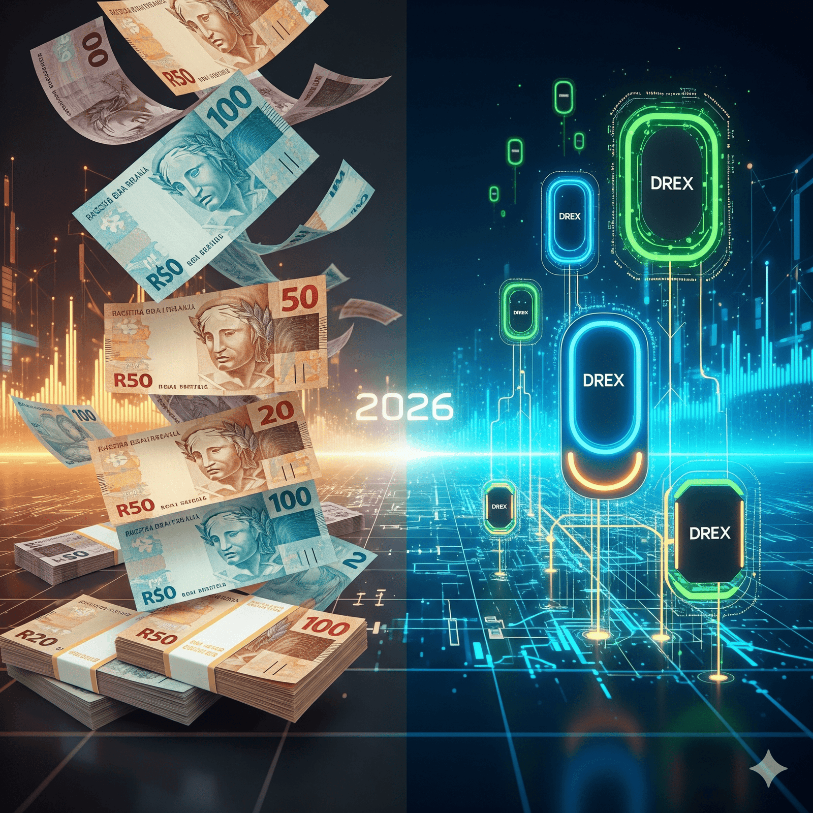 Dinheiro em espécie vai acabar com o Drex? - Fonte: Imagem gerada por IA / Gemini