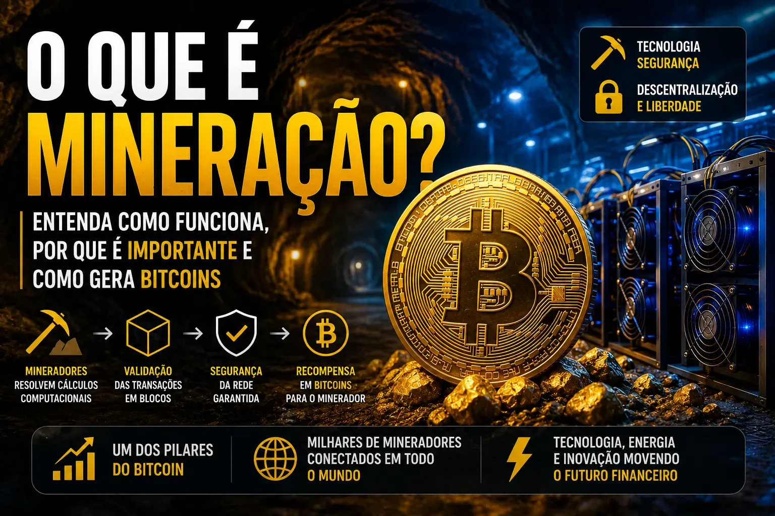 O Que É Mineração de Bitcoin? Guia Completo - Fonte: Imagem gerada por IA (DALL·E / ChatGPT)