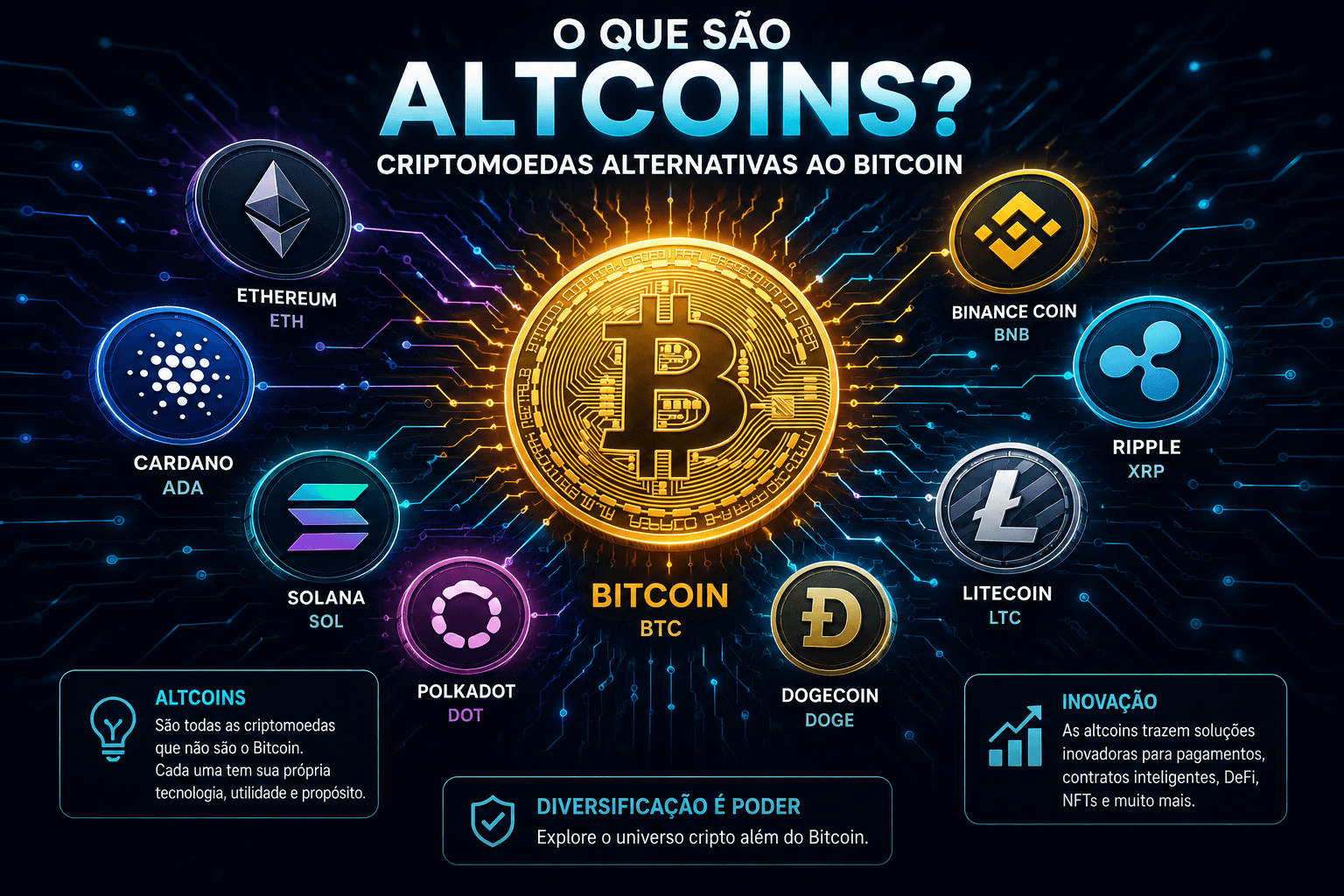 O Que São Altcoins? Guia Completo Para Iniciantes - Fonte: Imagem gerada por IA (DALL·E / ChatGPT)