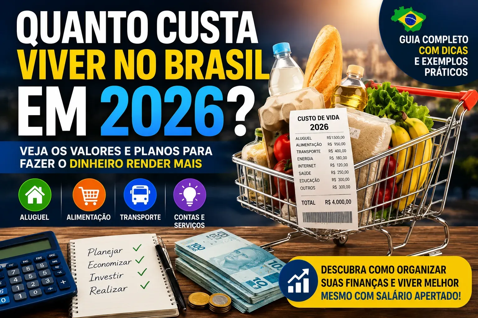 Quanto Custa Viver no Brasil 2026? Veja os Valores - Fonte: Imagem gerada por IA (DALL·E / ChatGPT)