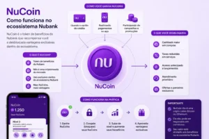 Nubank: Como Investir em NuCoin (Guia Atualizado 2026) 2 Ilustração do funcionamento do NuCoin dentro do ecossistema Nubank. - Fonte: Imagem gerada por IA (DALL·E / ChatGPT)