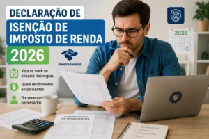 Declaração de Isenção de Imposto de Renda 2026 1 Evolução da faixa de isenção do Imposto de Renda e impacto da nova regra de 2026. - Fonte: Imagem gerada por IA (DALL·E / ChatGPT)