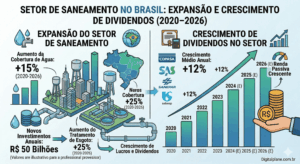 Sanepar dividendos: quanto paga e quando receber 1 Gráfico de crescimento dos dividendos da Sanepar e expansão do setor de saneamento no Brasil até 2026 - Fonte: Imagem gerada por IA / Gemini