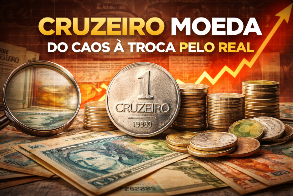 Cruzeiro moeda: inflação no Brasil e a transição para o Real - Fonte: Imagem gerada por IA (DALL·E / ChatGPT)