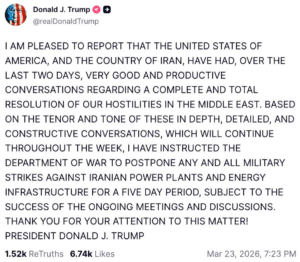Petróleo WTI cai 10%: O que isso revela ao investidor 1 Post Donald Trump sobre petroleo wti - Foto: Print Twitter