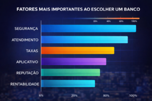 Banco Alfa de Investimento é Confiável? Segurança e Opiniões 3 Gráfico comparando fatores de confiança entre bancos brasileiros - Fonte: Imagem gerada por IA (DALL·E / ChatGPT)