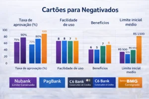 Melhor Cartão de Crédito para Negativado Aprovado na Hora 3 cartões para negativados comparação aprovação e benefícios - Fonte: Imagem gerada por IA (DALL·E / ChatGPT)
