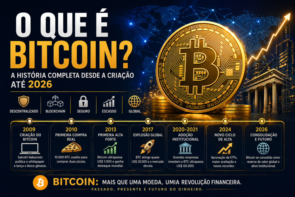 O Que é Bitcoin: História Completa até 2026 - Fonte: Imagem gerada por IA (DALL·E / ChatGPT)