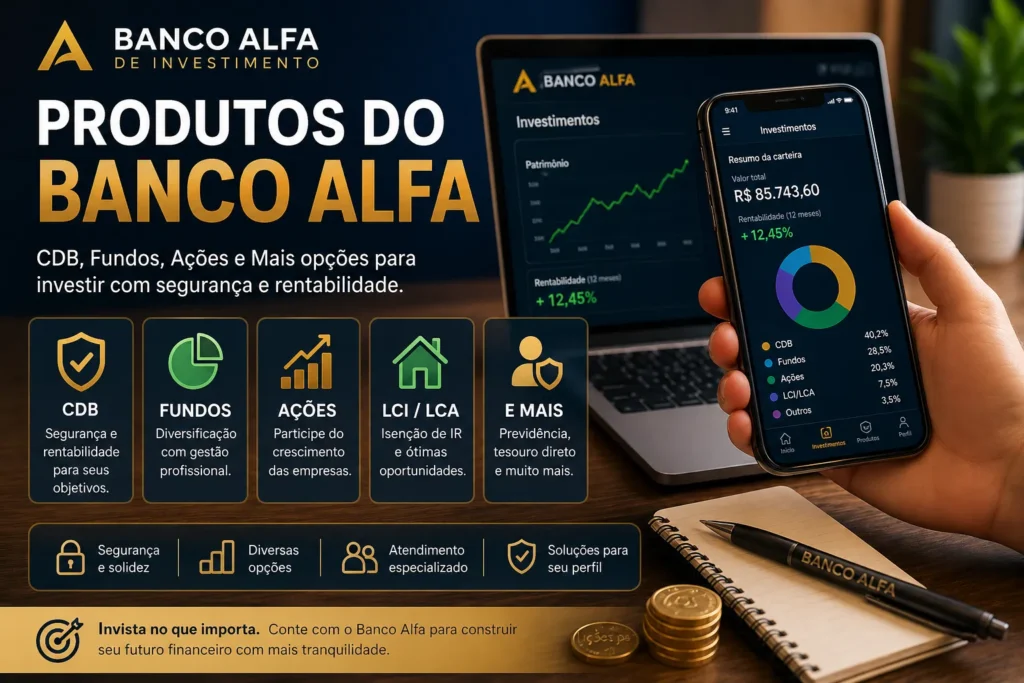 Produtos do Banco Alfa de Investimento: CDB, Fundos e Mais - Fonte: Imagem gerada por IA (DALL·E / ChatGPT)