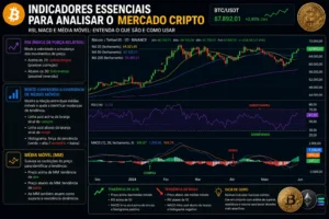 Como Analisar o Mercado Cripto e Lucrar Mais 3 Indicadores técnicos ajudam a identificar tendências e reversões. - Fonte: Imagem gerada por IA (DALL·E / ChatGPT)