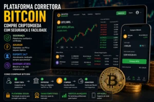 Como Comprar Bitcoin em 2026 (Guia Atualizado) 2 Escolher a corretora certa é o primeiro passo para investir com segurança. - Fonte: Imagem gerada por IA (DALL·E / ChatGPT)