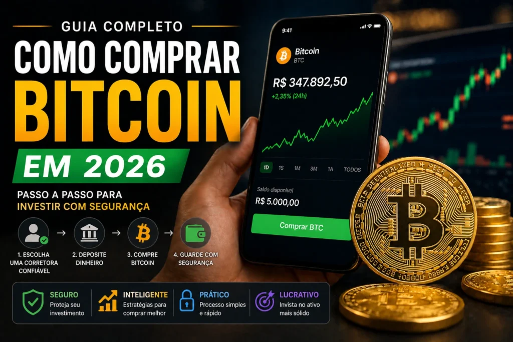 Como Comprar Bitcoin em 2026 (Guia Atualizado) - Fonte: Imagem gerada por IA (DALL·E / ChatGPT)