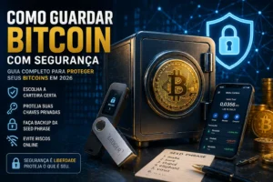 Digital Plane: Finanças, Investimentos e Criptomoedas 2 Como Guardar Bitcoin com Segurança (Guia 2026) - Fonte: Imagem gerada por IA (DALL·E / ChatGPT)