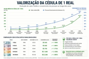 Cédula de 1 Real Pode Valer Muito em 2026 3 valorização da cedula de 1 real ao longo do tempo - Fonte: Imagem gerada por IA (DALL·E / ChatGPT)