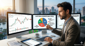 Como Montar Minha Carteira de Investimentos 1 investidor analisando carteira de investimentos com foco em dividendos e ações brasileiras - Fonte: Imagem gerada por IA / Gemini
