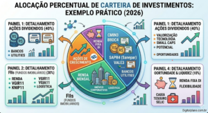 Como Montar Minha Carteira de Investimentos 2 gráfico de alocação de carteira de investimentos com ações e fundos imobiliários - Fonte: Imagem gerada por IA / Gemini