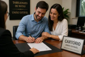 Quanto Custa União Estável em 2026? Guia Completo 1 Formalizar a união estável em cartório garante direitos legais ao casal. - Fonte: Imagem gerada por IA (DALL·E / ChatGPT)