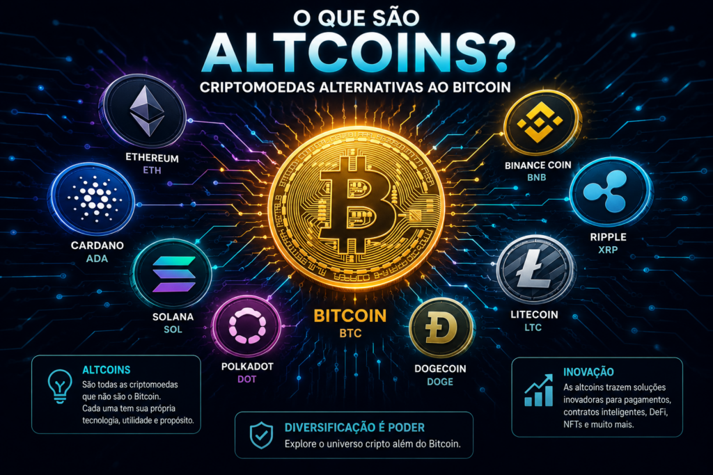 O Que São Altcoins? Guia Completo Para Iniciantes - Fonte: Imagem gerada por IA (DALL·E / ChatGPT)