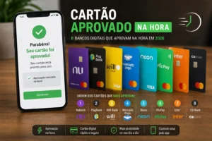 Cartão Aprovado na Hora 2026: Veja os Melhores 1 Bancos digitais utilizam análise automatizada para liberar crédito mais rapidamente. - Fonte: Imagem gerada por IA (DALL·E / ChatGPT)