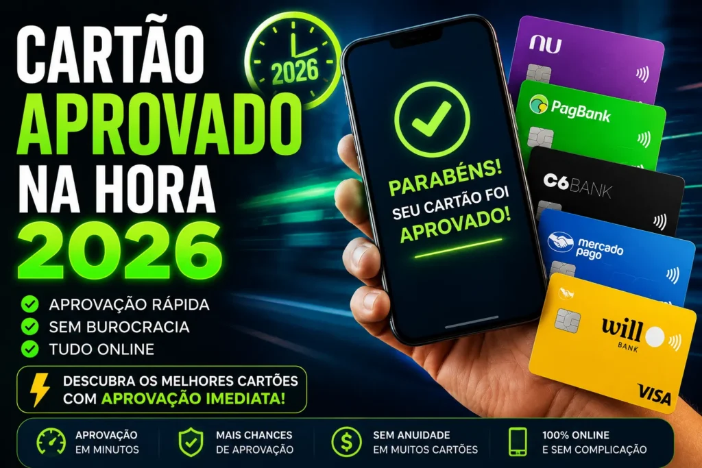 Cartão Aprovado na Hora 2026: Veja os Melhores - Fonte: Imagem gerada por IA (DALL·E / ChatGPT)