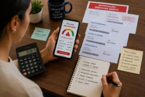 Como Limpar Nome Rápido em 2026: Guia Completo 1 Organização financeira é o primeiro passo para sair da negativação. - Fonte: Imagem gerada por IA (DALL·E / ChatGPT)