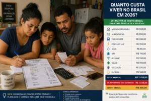 Quanto Custa Viver no Brasil 2026? Veja os Valores 1 O custo de vida no Brasil varia bastante conforme cidade e estilo de vida. - Fonte: Imagem gerada por IA (DALL·E / ChatGPT)
