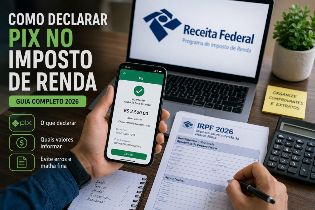 Como Declarar Pix no Imposto de Renda Sem Erros - Fonte: Imagem gerada por IA (DALL·E / ChatGPT)