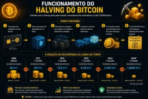 O Que é Halving? Entenda Como Isso Impacta o Bitcoin 1 A cada ciclo, a rede Bitcoin reduz automaticamente a emissão de novas moedas. - Fonte: Imagem gerada por IA (DALL·E / ChatGPT)