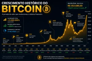 Bitcoin Para Iniciantes: Guia Completo 2026 3 O Bitcoin passou por fortes ciclos de valorização desde sua criação. - Fonte: Imagem gerada por IA (DALL·E / ChatGPT)