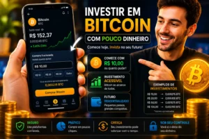 Digital Plane: Finanças, Investimentos e Criptomoedas 3 Como Investir Pouco Dinheiro em Bitcoin - Fonte: Imagem gerada por IA (DALL·E / ChatGPT)