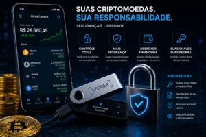 Como Investir Pouco Dinheiro em Bitcoin 3 A segurança dos Bitcoins depende diretamente da proteção das carteiras digitais. - Fonte: Imagem gerada por IA (DALL·E / ChatGPT)