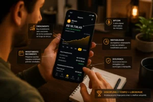 Como Investir Pouco Dinheiro em Bitcoin 4 Pequenos investimentos podem crescer ao longo do tempo dependendo do mercado. - Fonte: Imagem gerada por IA (DALL·E / ChatGPT)