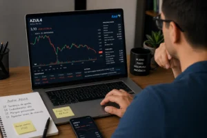 Azul4 Cotação: Vale a Pena Acompanhar em 2026? 3 Investidores acompanham de perto a volatilidade das ações da Azul. - Fonte: Imagem gerada por IA (DALL·E / ChatGPT)