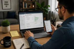 Como Sair do Salário Mínimo em 2026 2 A internet criou novas possibilidades de renda para milhões de brasileiros. - Fonte: Imagem gerada por IA (DALL·E / ChatGPT)