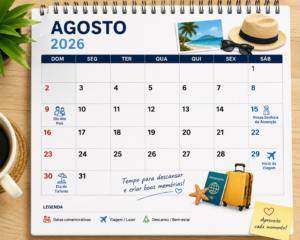 Digital Plane: Finanças, Investimentos e Criptomoedas 1 Feriados em Agosto: Veja Datas e Pontos Facultativos - Fonte: Imagem gerada por IA (DALL·E / ChatGPT)