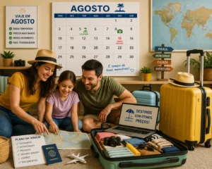 Feriados em Agosto: Veja Datas e Pontos Facultativos 2 Agosto costuma oferecer preços mais baixos para viagens e hospedagens. - Fonte: Imagem gerada por IA (DALL·E / ChatGPT)