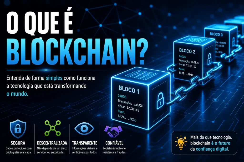 O Que é Blockchain? Guia Simples e Completo - Fonte: Imagem gerada por IA (DALL·E / ChatGPT)