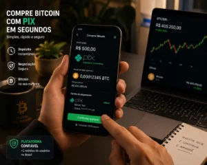 Bitcoin no Brasil: Vale a Pena em 2026? 2 Hoje é possível comprar Bitcoin diretamente pelo celular em poucos minutos. - Fonte: Imagem gerada por IA (DALL·E / ChatGPT)