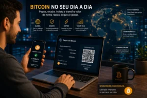 Bitcoin no Brasil: Vale a Pena em 2026? 4 O Bitcoin vai além de investimento e envolve tecnologia financeira global. - Fonte: Imagem gerada por IA (DALL·E / ChatGPT)