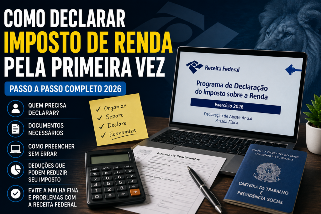 Como Declarar Imposto de Renda Pela Primeira Vez - Fonte: Imagem gerada por IA (DALL·E / ChatGPT)