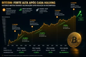 Bitcoin Vai Subir ou Cair? Veja o Cenário Real 1 Os ciclos de halving costumam gerar grande atenção no mercado cripto. - Fonte: Imagem gerada por IA (DALL·E / ChatGPT)