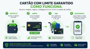 Cartão com Limite Garantido Funciona? Guia 2026 1 Você deposita o valor e usa como limite de crédito. - Fonte: Imagem gerada por IA (DALL·E / ChatGPT)