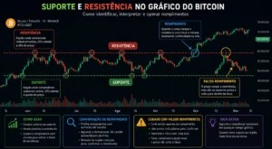 Como Analisar Mercado Cripto e Evitar Prejuízos 1 Suporte e resistência ajudam a identificar regiões importantes de compra e venda. - Fonte: Imagem gerada por IA (DALL·E / ChatGPT)