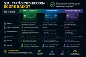 Score Baixo Aprova Cartão? Veja a Verdade 2 Existem diferentes opções mesmo para quem tem score baixo - Fonte: Imagem gerada por IA (DALL·E / ChatGPT)