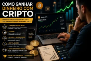 Como Ganhar Dinheiro com Cripto em 2026 1 O mercado cripto oferece diferentes formas de ganhar dinheiro, mas exige estratégia e conhecimento. - Fonte: Imagem gerada por IA (DALL·E / ChatGPT)