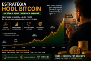 Como Ganhar Dinheiro com Cripto em 2026 2 Estratégias de longo prazo são populares entre investidores de Bitcoin. - Fonte: Imagem gerada por IA (DALL·E / ChatGPT)