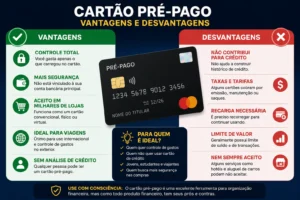 Cartão Pré-pago Vale a Pena? Descubra a Verdade 2 O cartão pré-pago possui vantagens importantes, mas também algumas limitações. - Fonte: Imagem gerada por IA (DALL·E / ChatGPT)